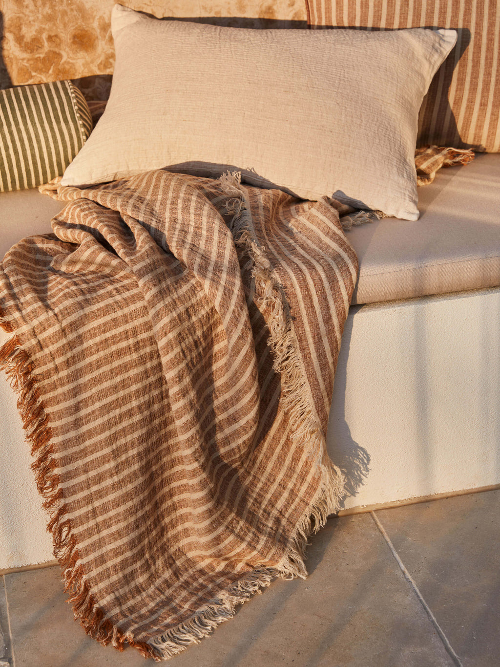 Ava Toffee Stripe Pure Linen Throw