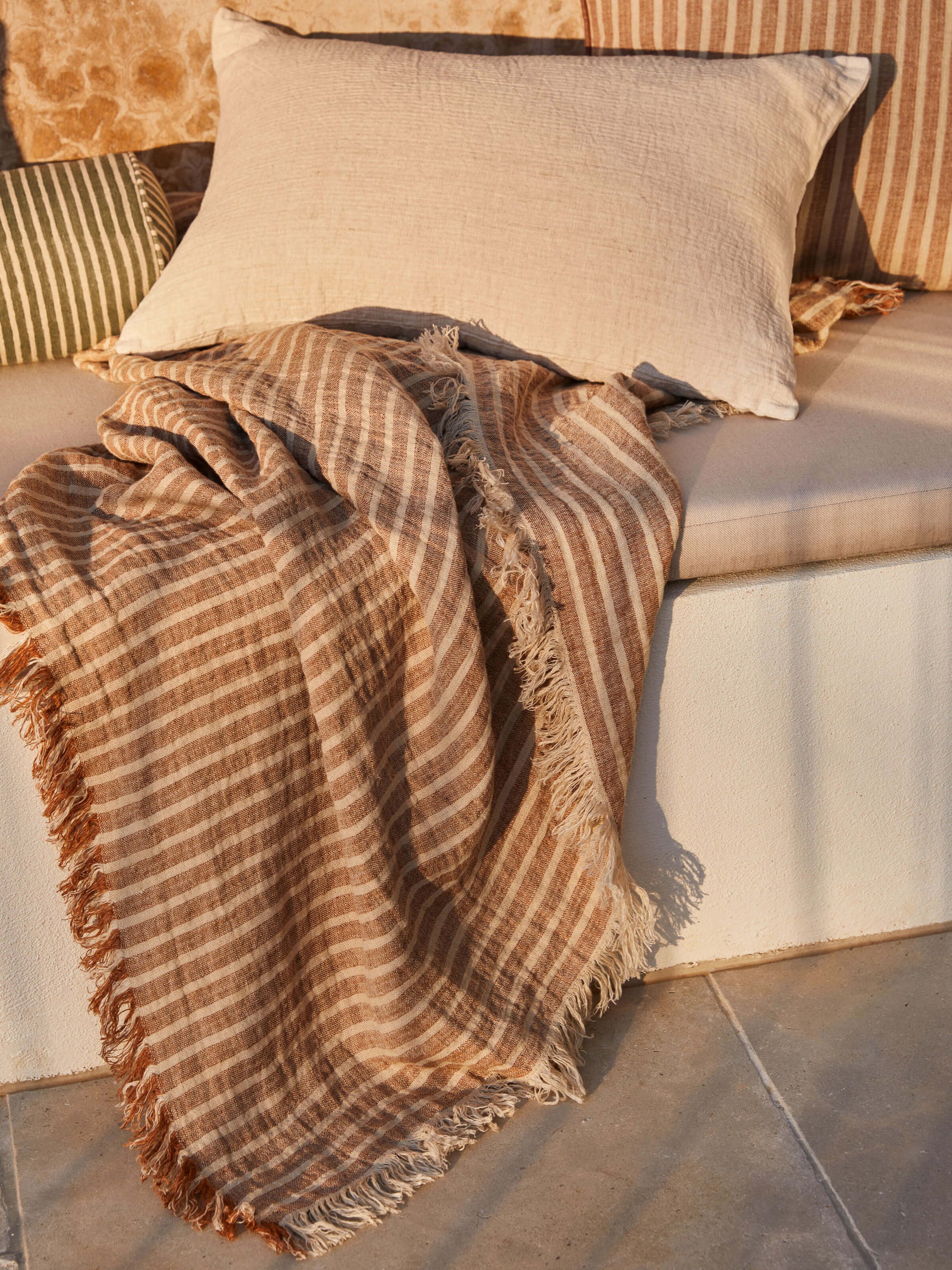 Ava Toffee Stripe Pure Linen Throw