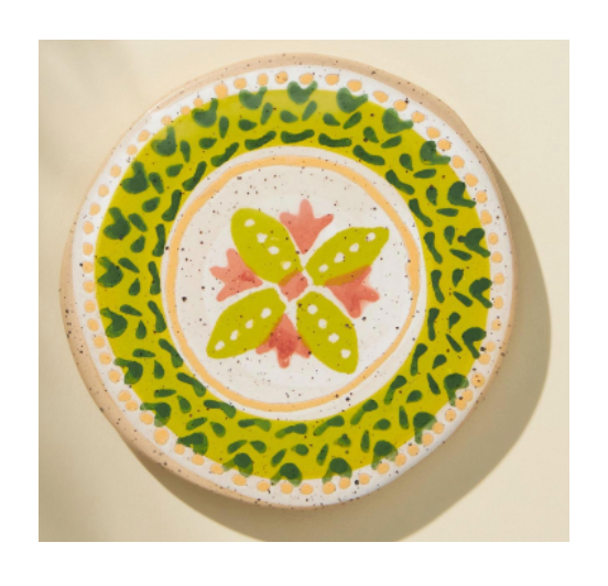 Glazed Hand Painted Coaster in Lime