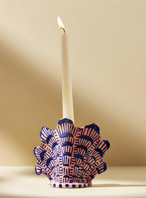 Medium Shell Taper Candlestick Holder in Blush