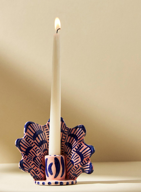 Medium Shell Taper Candlestick Holder in Blush