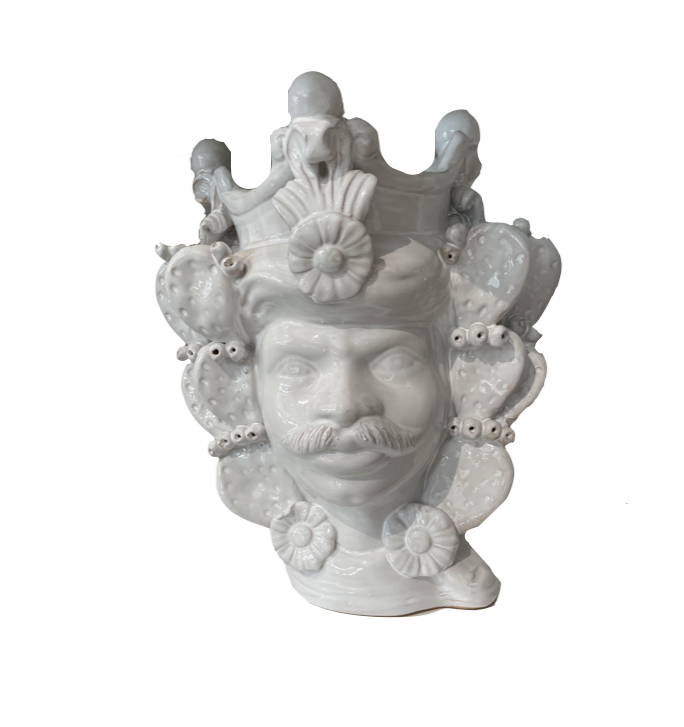 Large Sicilian Ceramic Heads in Cactus Male