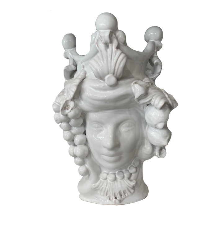 Large Sicilian Ceramic Heads in Grapes Female