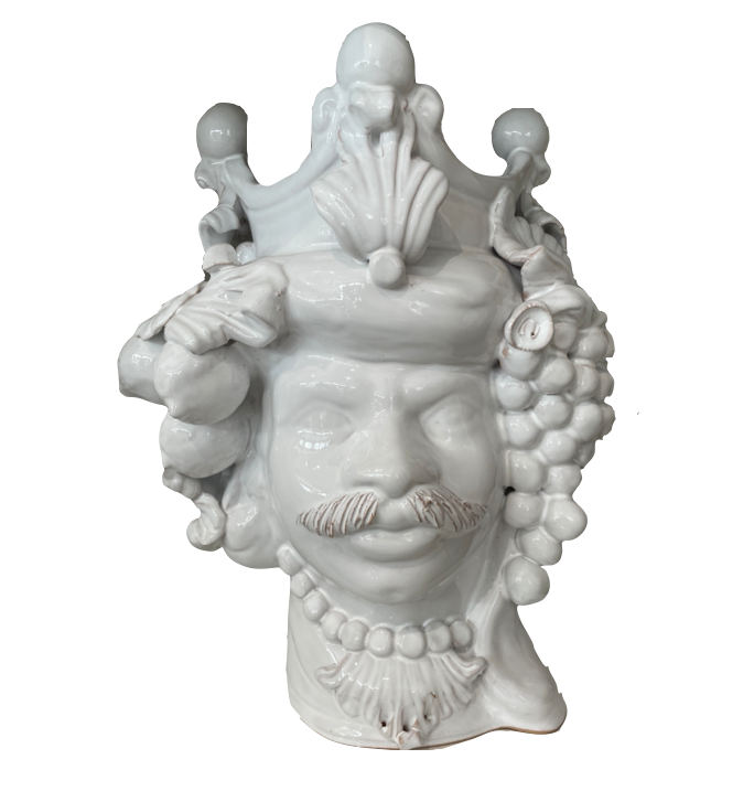Large Sicilian Ceramic Heads in Grapes Male