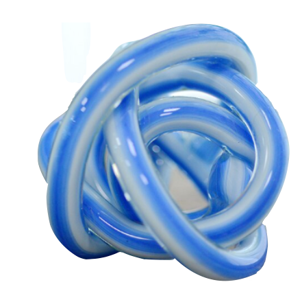 Glass Knot Ball in White/Blue Stripe