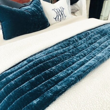 Tempt Silk Velvet Throw - Denim Blue