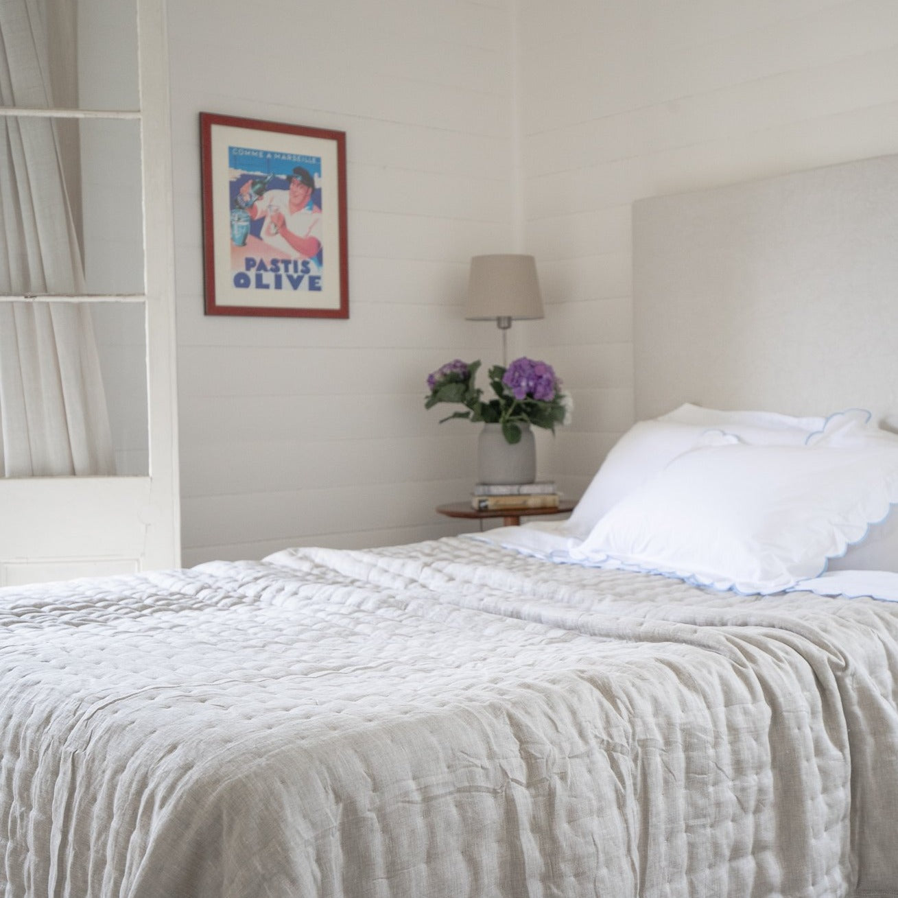 Bask Hemstitched Linen Quilt - Natural