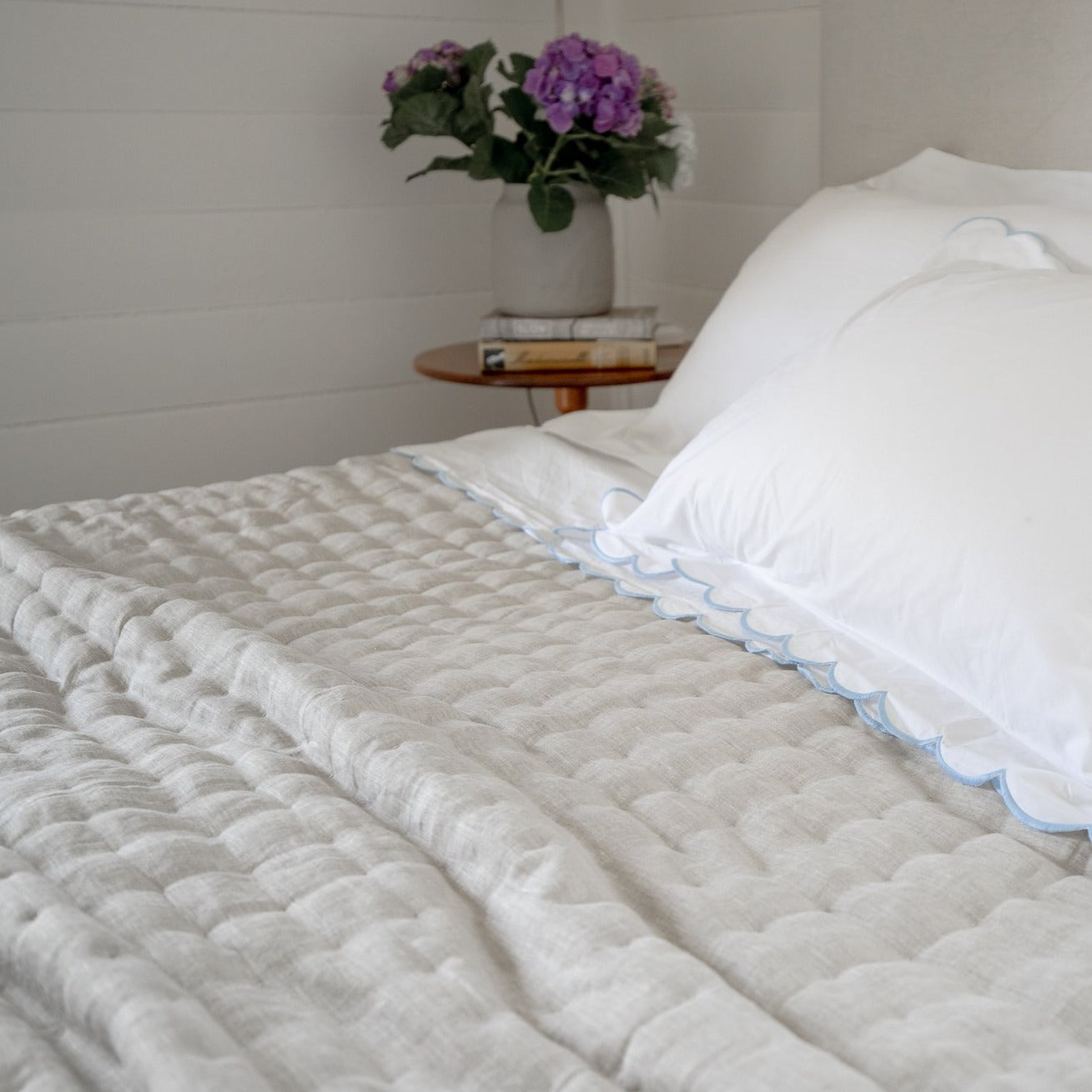 Bask Hemstitched Linen Quilt - Natural
