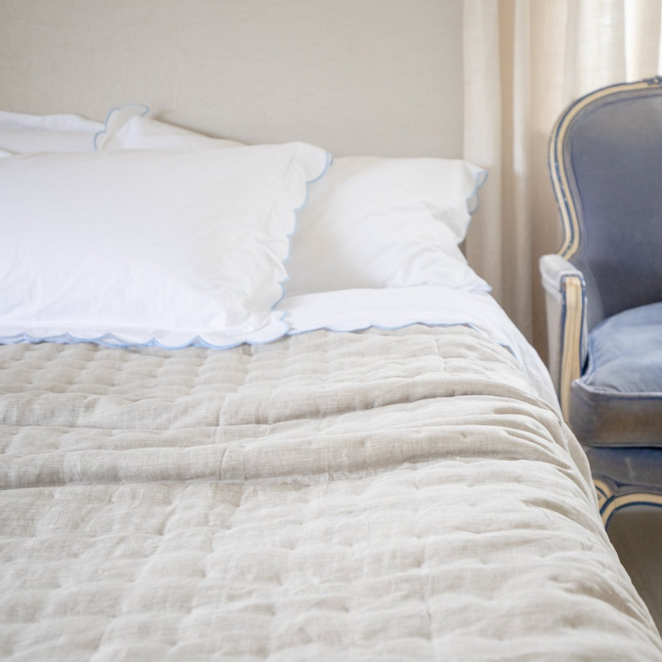Bask Hemstitched Linen Quilt - Natural