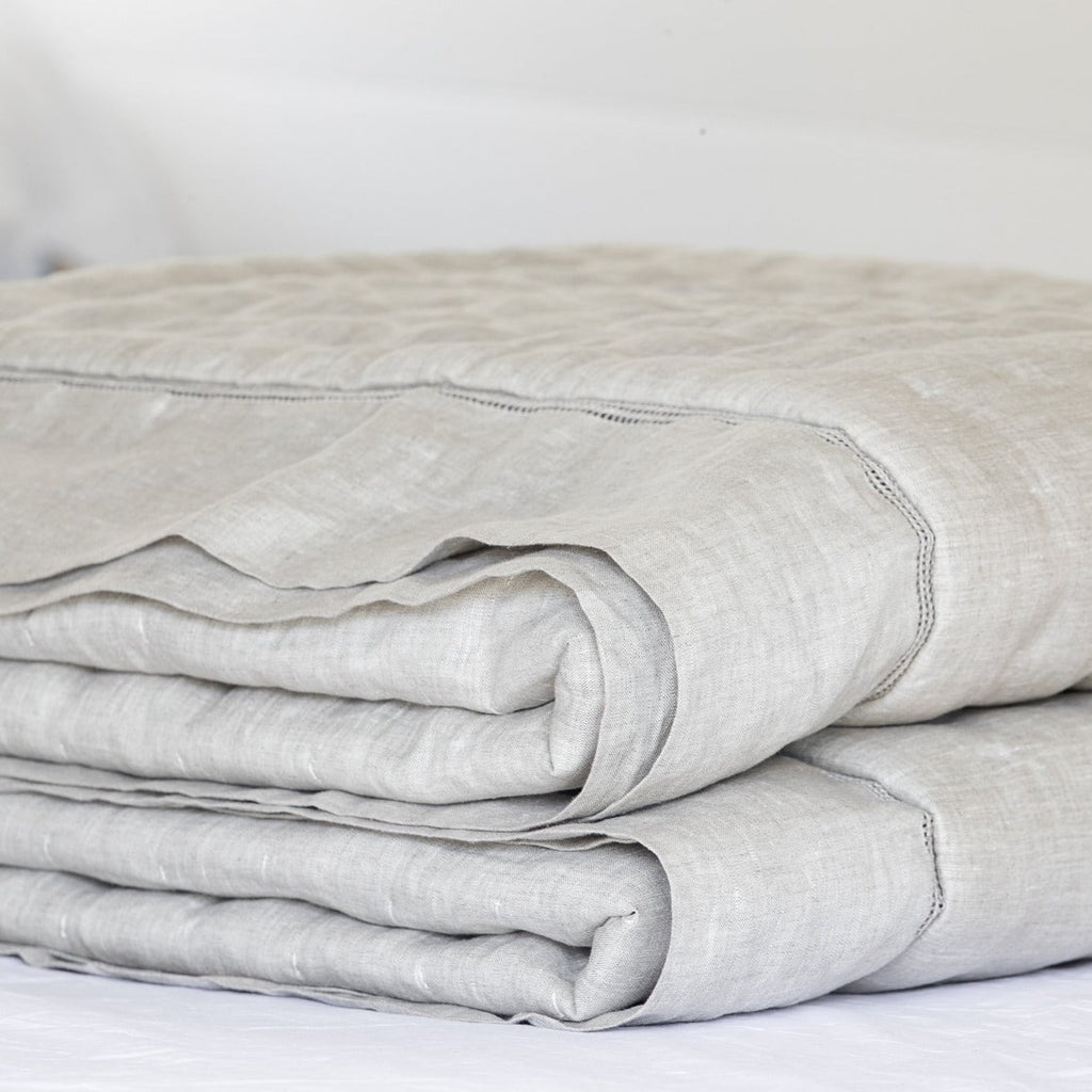 Bask Hemstitched Linen Quilt - Natural