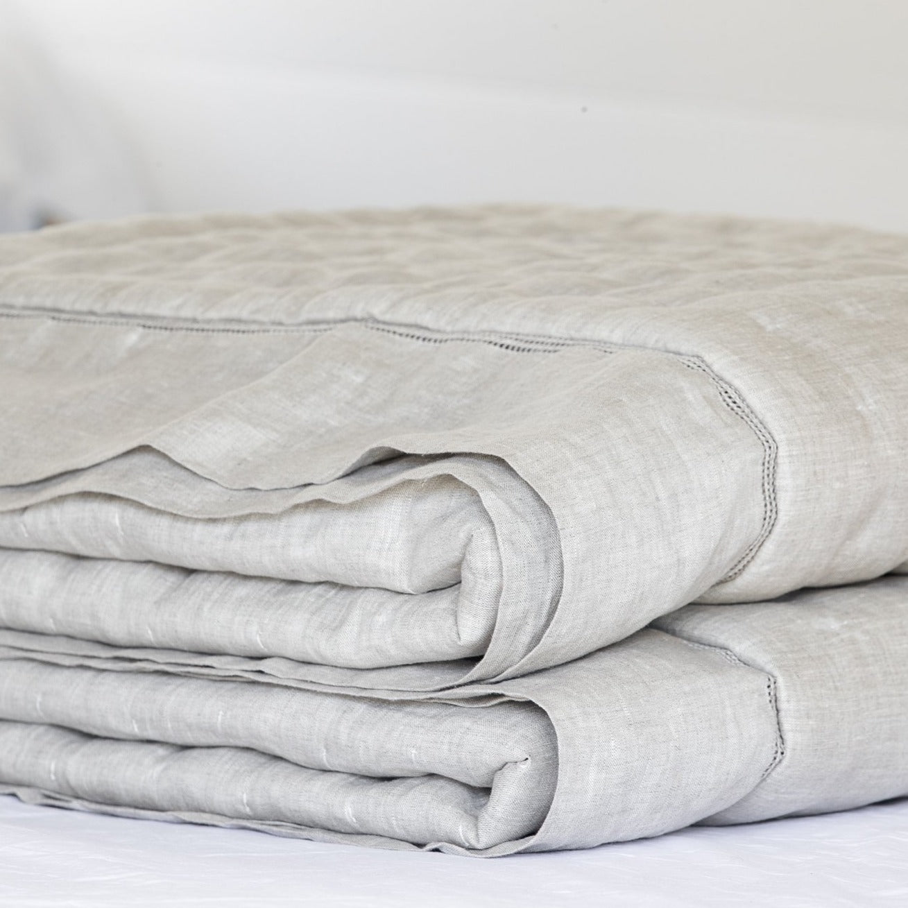 Bask Hemstitched Linen Quilt - Natural