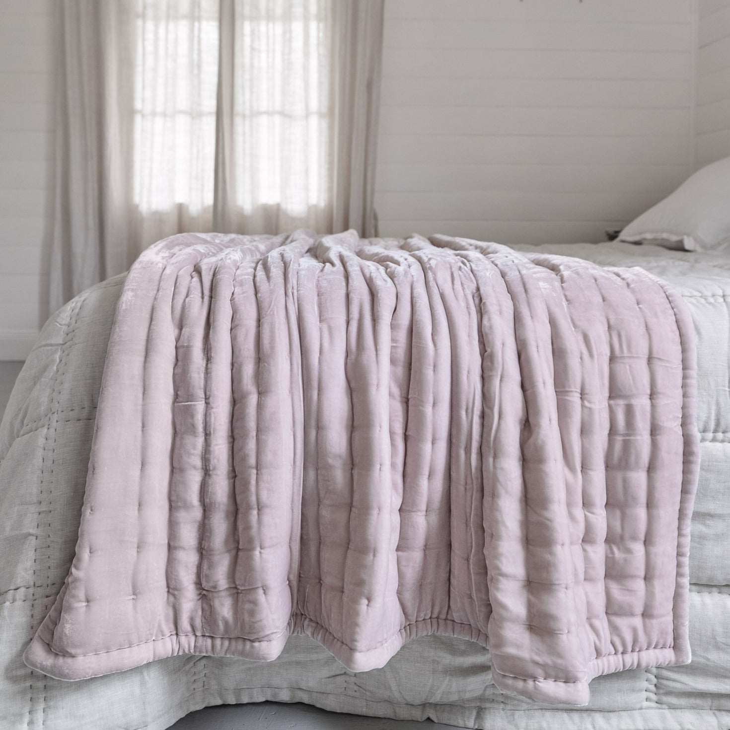 Tempt Silk Velvet Throw in Pale Pink