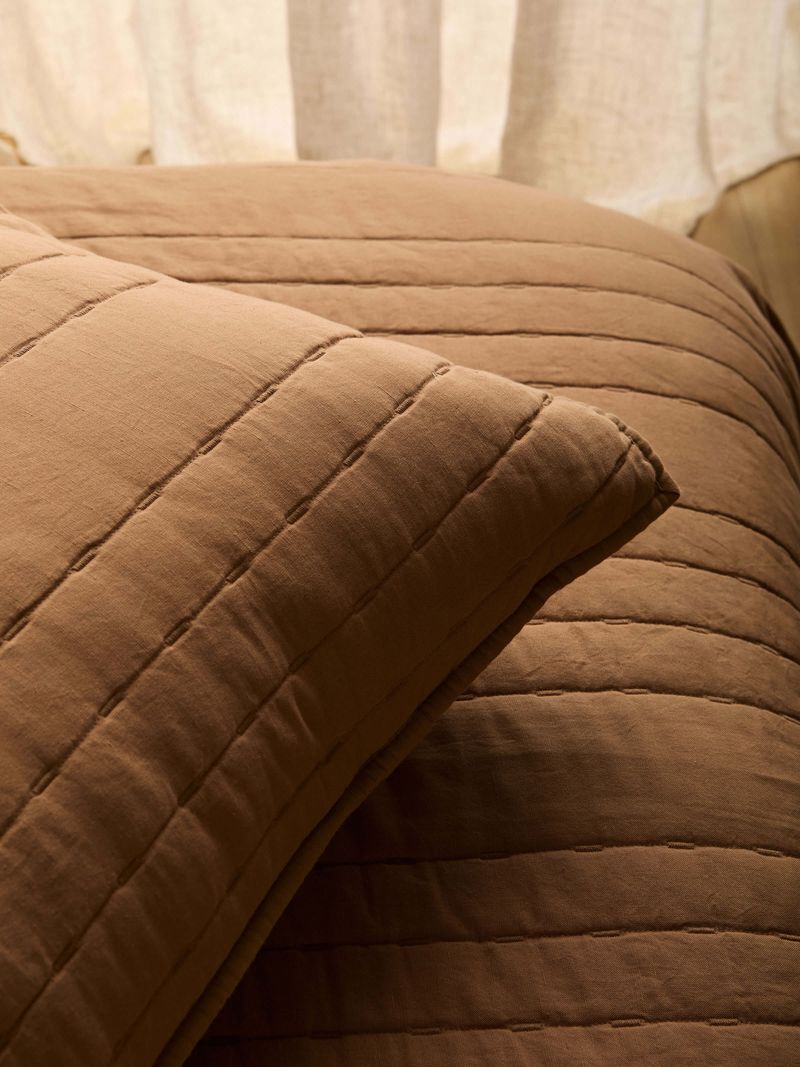 Kemble Caramel Linen & Cotton Quilted Pillowcases