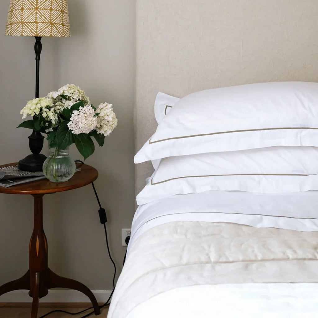 Grace Embroidered Cotton Flat Sheet - Taupe 450 Thread Count