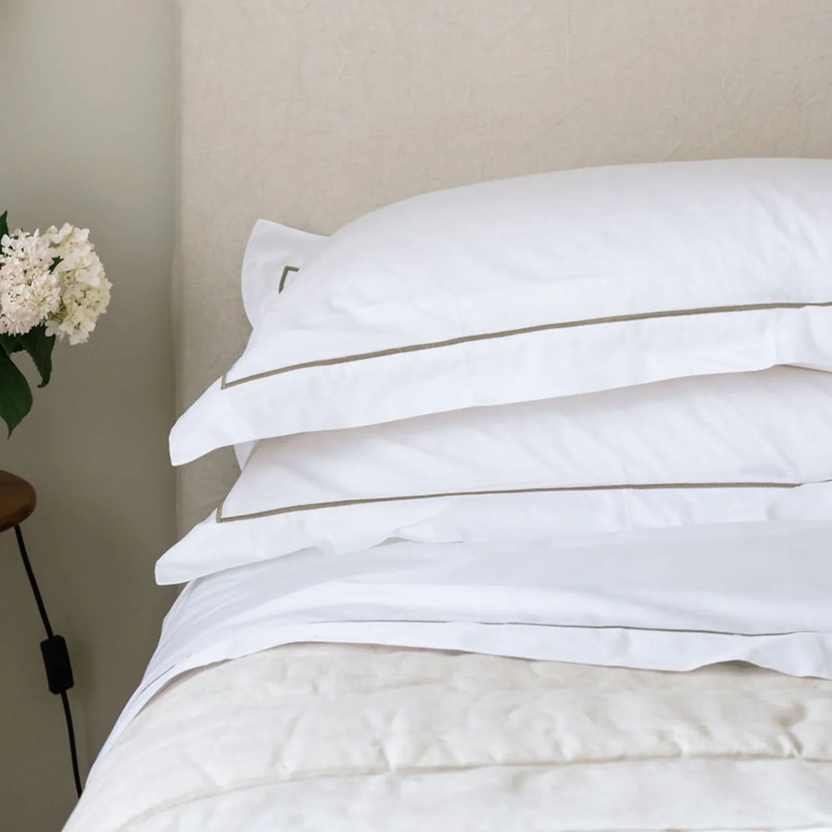 Grace Embroidered Cotton Pillowcases - Taupe 450 Thread Count