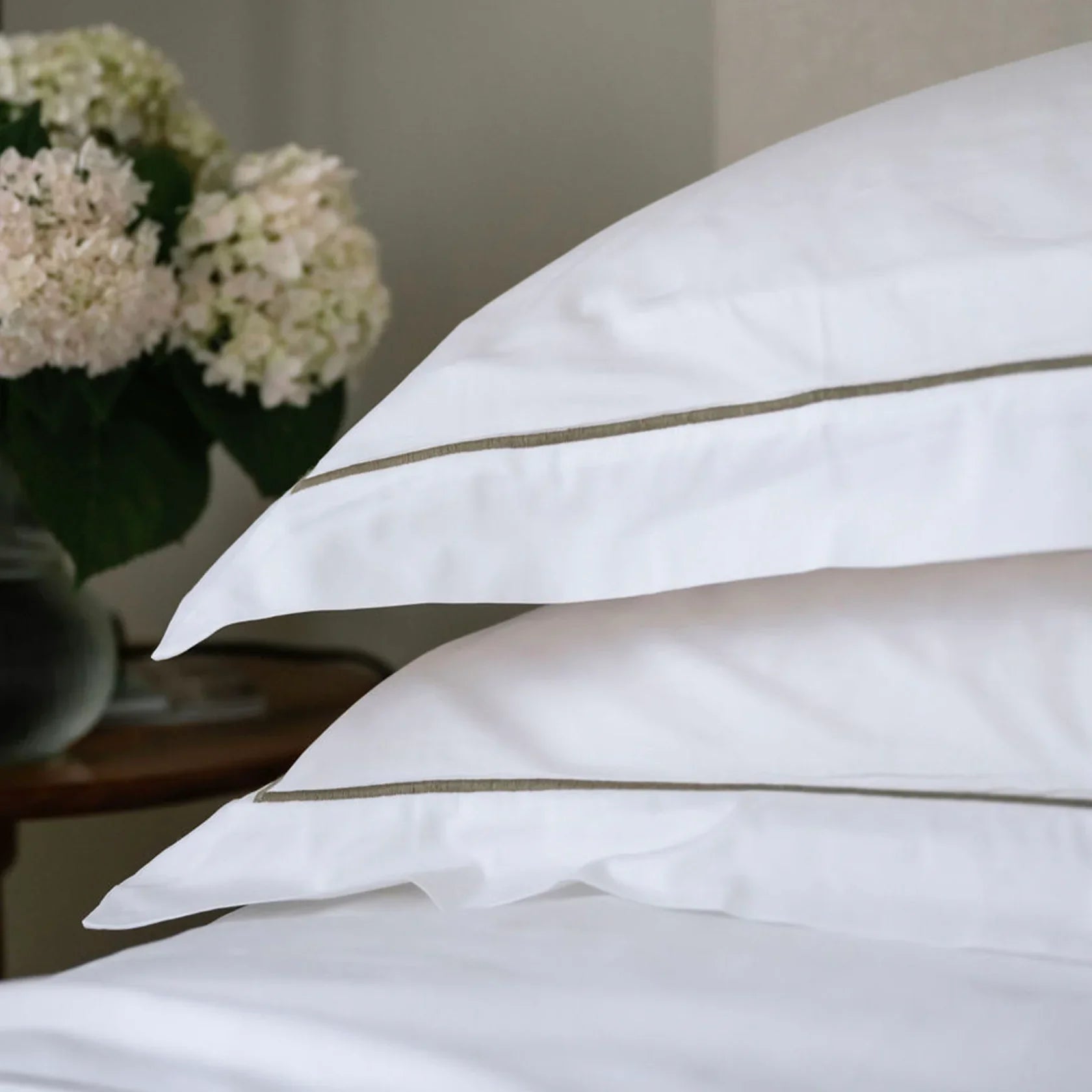 Grace Embroidered Cotton Flat Sheet - Taupe 450 Thread Count