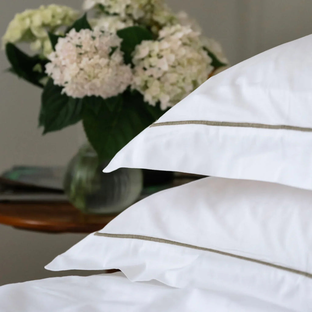Grace Embroidered Cotton Pillowcases - Taupe 450 Thread Count