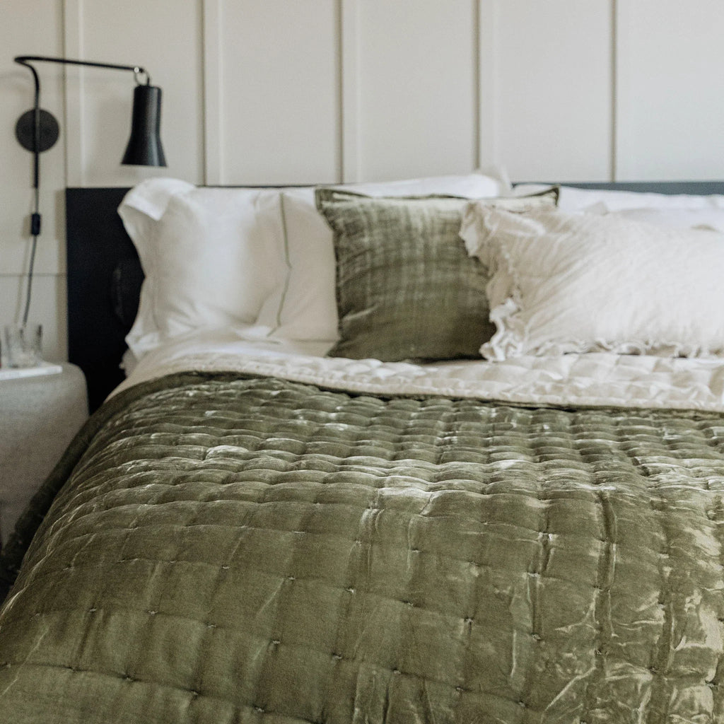 Allure Silk Velvet & Linen Quilt - Caper