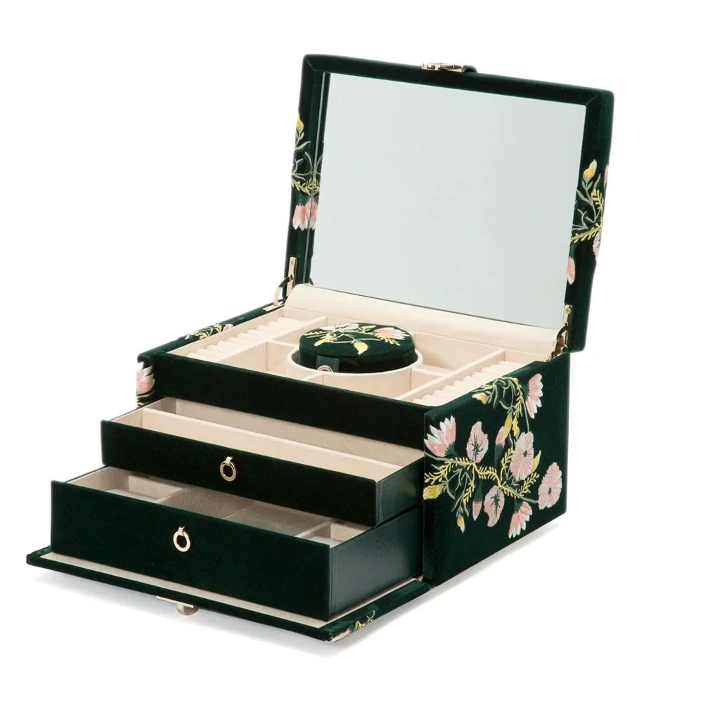 Zoe Medium Forest Green Jewellery Box By WOLF