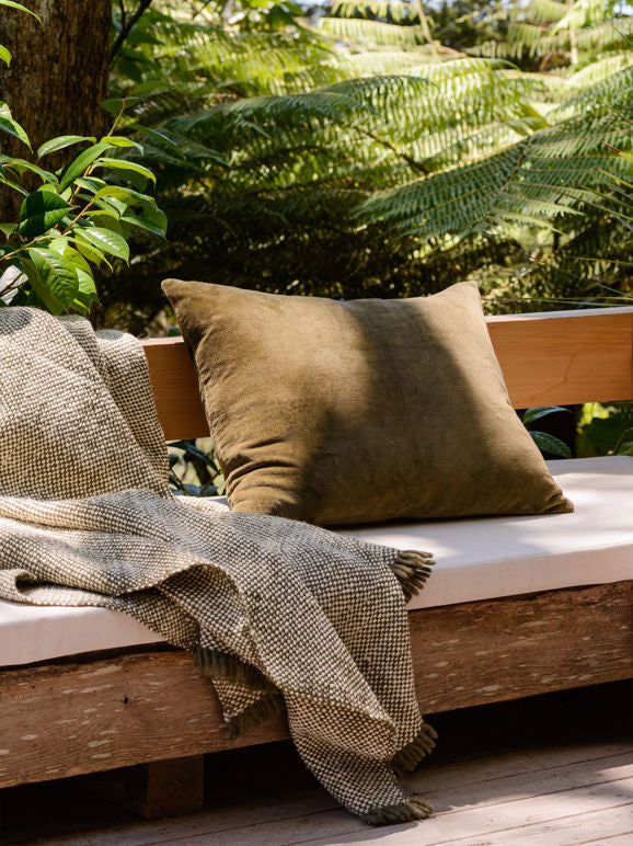 Cotton Velvet Cushion in Ivy